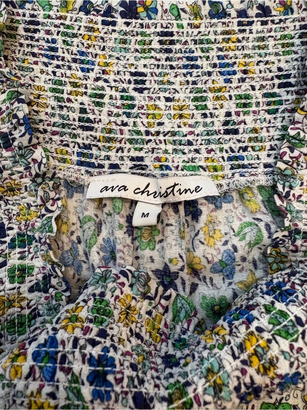 Ava Christine Maxi Skirt Med Blue Purple Green Floral Smocked Viscose size M - Picture 3 of 5